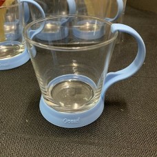 GLASS TEA CUPS WITH COLOURED HOLDER/HANDLE (SET OF 6) BLUE